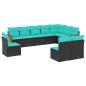 Preview: 10-teiliges Gartensofa-Set mit Kissen, schwarzes Polyrattan