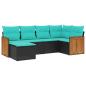 Preview: 6-teiliges Gartensofa-Set mit Kissen, schwarzes Polyrattan