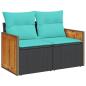 Preview: 7-teiliges Gartensofa-Set mit Kissen, schwarzes Polyrattan