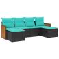 Preview: 6-teiliges Gartensofa-Set mit Kissen, schwarzes Polyrattan