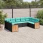 Preview: ARDEBO.de - 9-teiliges Gartensofa-Set mit Kissen, schwarzes Polyrattan