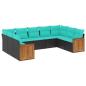 Preview: 9-teiliges Gartensofa-Set mit Kissen, schwarzes Polyrattan