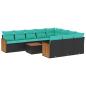 Preview: 11-teiliges Gartensofa-Set mit Kissen, schwarzes Polyrattan
