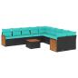 Preview: 11-teiliges Gartensofa-Set mit Kissen, schwarzes Polyrattan