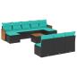 Preview: 11-teiliges Gartensofa-Set mit Kissen, schwarzes Polyrattan