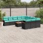 Preview: ARDEBO.de - 12-teiliges Gartensofa-Set mit Kissen, schwarzes Polyrattan