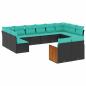 Preview: 12-teiliges Gartensofa-Set mit Kissen, schwarzes Polyrattan