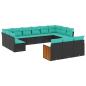 Preview: 13-teiliges Gartensofa-Set mit Kissen, schwarzes Polyrattan