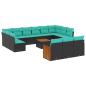 Preview: 14-teiliges Gartensofa-Set mit Kissen, schwarzes Polyrattan