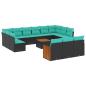 Preview: 12-teiliges Gartensofa-Set mit Kissen, schwarzes Polyrattan