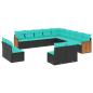Preview: 13-teiliges Gartensofa-Set mit Kissen, schwarzes Polyrattan