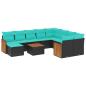 Preview: 11-teiliges Gartensofa-Set mit Kissen, schwarzes Polyrattan