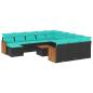 Preview: 13-teiliges Gartensofa-Set mit Kissen, schwarzes Polyrattan