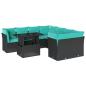 Preview: 9-teiliges Gartensofa-Set mit Kissen, schwarzes Polyrattan