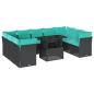 Preview: 10-teiliges Gartensofa-Set mit Kissen, schwarzes Polyrattan