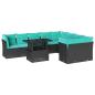 Preview: 10-teiliges Gartensofa-Set mit Kissen, schwarzes Polyrattan