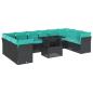 Preview: 11-teiliges Gartensofa-Set mit Kissen, schwarzes Polyrattan