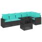 Preview: 7-teiliges Gartensofa-Set mit Kissen, schwarzes Polyrattan