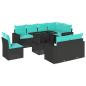 Preview: 9-teiliges Gartensofa-Set mit Kissen, schwarzes Polyrattan