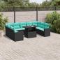 Preview: ARDEBO.de - 10-teiliges Gartensofa-Set mit Kissen, schwarzes Polyrattan