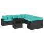 Preview: 11-teiliges Gartensofa-Set mit Kissen, schwarzes Polyrattan