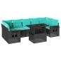 Preview: 8-teiliges Gartensofa-Set mit Kissen, schwarzes Polyrattan
