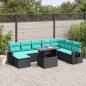 Preview: ARDEBO.de - 9-teiliges Gartensofa-Set mit Kissen, schwarzes Polyrattan