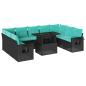 Preview: 10-teiliges Gartensofa-Set mit Kissen, schwarzes Polyrattan