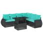 Preview: 7-teiliges Gartensofa-Set mit Kissen, schwarzes Polyrattan