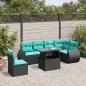 Preview: ARDEBO.de - 7-teiliges Gartensofa-Set mit Kissen, schwarzes Polyrattan