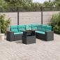 Preview: ARDEBO.de - 7-teiliges Gartensofa-Set mit Kissen, schwarzes Polyrattan