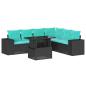 Preview: 7-teiliges Gartensofa-Set mit Kissen, schwarzes Polyrattan