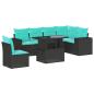 Preview: 7-teiliges Gartensofa-Set mit Kissen, schwarzes Polyrattan