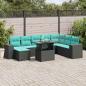 Preview: ARDEBO.de - 9-teiliges Gartensofa-Set mit Kissen, schwarzes Polyrattan