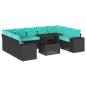 Preview: 10-teiliges Gartensofa-Set mit Kissen, schwarzes Polyrattan