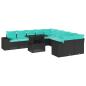 Preview: 11-teiliges Gartensofa-Set mit Kissen, schwarzes Polyrattan