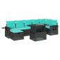 Preview: 8-teiliges Gartensofa-Set mit Kissen, schwarzes Polyrattan