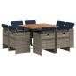 Preview: 9-teiliges Garten-Ess-Set mit Kissen, grau, Polyrattan