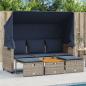 Preview: ARDEBO.de - Gartensofa 3-Sitzer mit Baldachin und Hockern Grau Poly Rattan