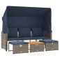 Preview: Gartensofa 3-Sitzer mit Baldachin und Hockern Grau Poly Rattan