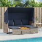 Preview: Gartensofa 3-Sitzer mit Baldachin und Hockern Grau Poly Rattan