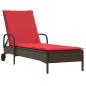 Preview: Sonnenliege mit Rollen und Kissen Braun Poly Rattan