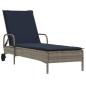 Preview: Sonnenliege mit Rollen und Kissen Grau Poly Rattan