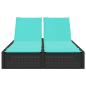 Preview: Doppelte Sonnenliege mit Kissen Schwarz Poly Rattan
