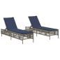 Preview: Sonnenliegen 2 Stk. mit Tisch Grau Poly Rattan