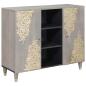 Preview: ARDEBO.de - Sideboard Grau und Gold 90 x 33.5 x 75 cm Massivholz Mango