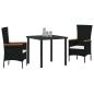 Preview: Garten Essgruppe mit Kissen 3 pcs Schwarz Poly Rattan