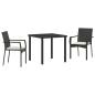 Preview: Garten Essgruppe mit Kissen 3 pcs Schwarz Poly Rattan