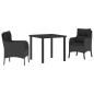 Preview: Garten Essgruppe mit Kissen 3 pcs Schwarz Poly Rattan