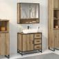 Preview: ARDEBO.de - Badezimmer Waschbecken Schrank mit Regal Eiche handwerklich